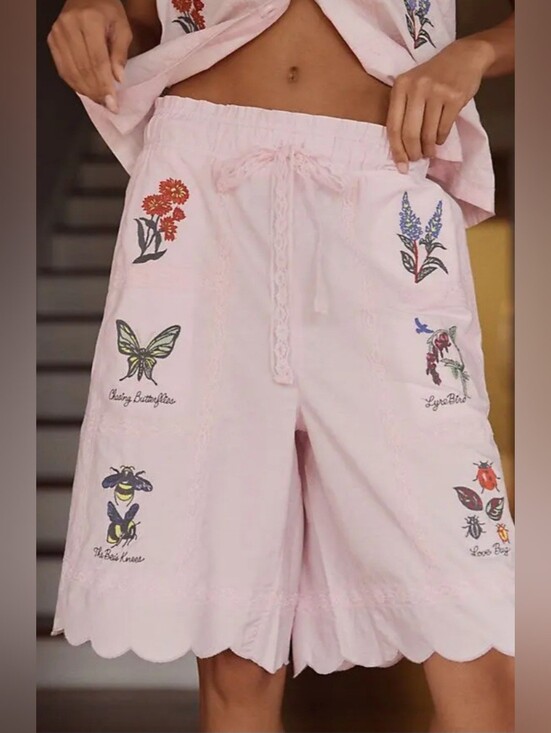 Anthropologie Pants - Anthropologie Embroidered Pink Bermuda Shorts